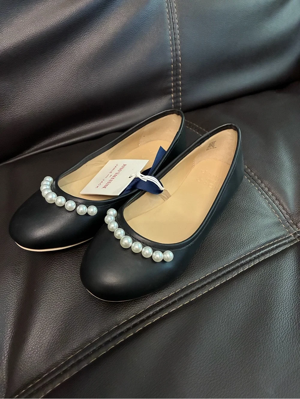 Janie and Jack Black Pearl-Trim Ballet Flats for Kids